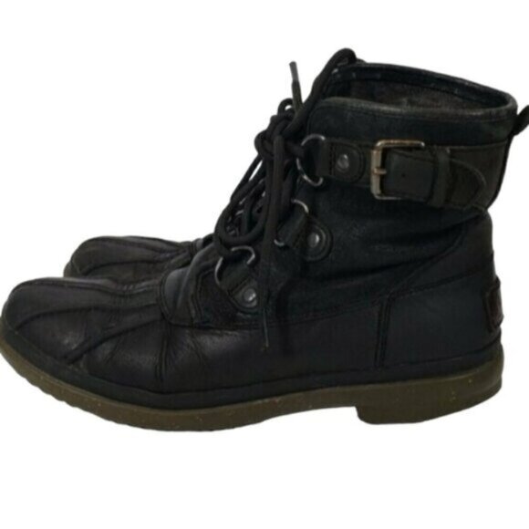 Ugg Cecile Leather Waterproof Ankle Boot Lace Up Black - Picture 4 of 14